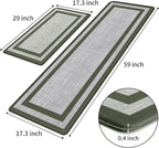 Mattitude Kitchen Mats Set of 2 Cushioned Rugs Anti-Fatigue Mats for Kitchen Floor,Waterproof Non-Slip Mats and Rugs Set for Office,Floor,Laundry 17.3"×29"+17.3"×59",Green
