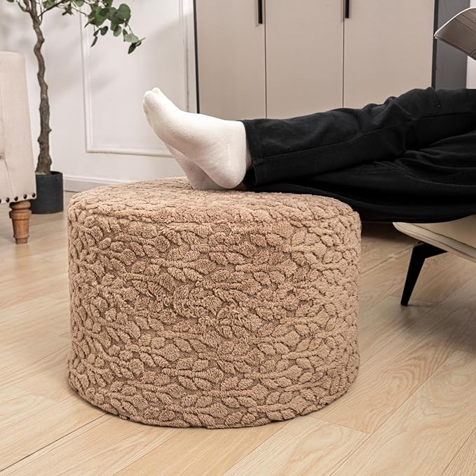 Round Pouf Ottoman 20 x 20 x 14 Inches Boho Poof Home Decor Floor Pouffe Ottoman Foot Rest for Couch Sofa Bean Bag Chairs Living Room Bedroom (Caramel)