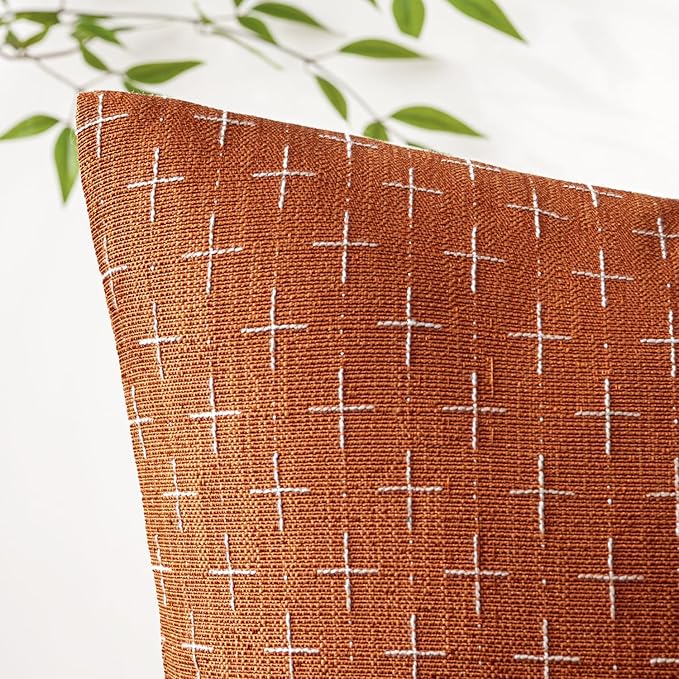 MIULEE Pack of 2 Decorative Burlap Linen Throw Pillow Covers Modern Farmhouse Pillowcase Rustic Woven Textured Cushion Cover for Sofa Couch Bed 18x18 Inch Rust
