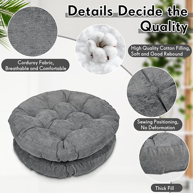 Jerify Floor Pillow Cushions Large Round Square Large Meditation Floor Pillow for Classroom Adult Meditation Picnic Party Seating Learning Daycare School(Round,Dark Gray,2 Pcs)