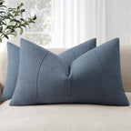 12x20 Pillow Covers Set of 2 Decorative Linen Lumbar Pillow Covers Solid handcrafted Striped Cushion Covers for Bed Soft Modern Farmhouse Neutral Pillowcase for Couch Bedroom Living Room (Slate Blue)
