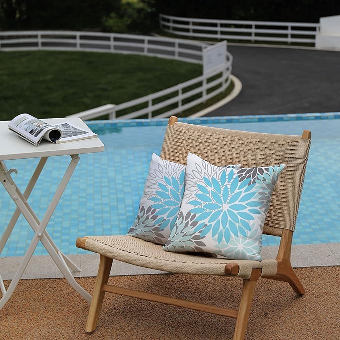 DFXSZ Sky Blue Flower Pillow Covers 20x20 Inch Set of 2 White Gray Colored Throw Pillows Outdoor Waterproof Decor for Living Room Sofa Patio Funiture Garden Floral Polyester Pillow Covers 002M20