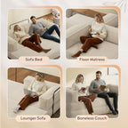 WLIVE 87'' Futon Sofa Bed, Convertible Sleeper Sofa, Folding Pull Out Couch Boneless Mattress with Fixed Frame, Corduroy, Beige