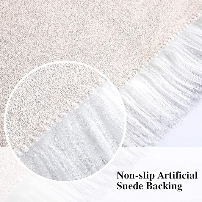 Softlife White Faux Fur Sheepskin Chair Cover 2 PCs Seat Cushion Pad Super Soft Area Rugs for Living Bedroom Sofa Dorm (1.6ft x 1.6ft, White-Grey Tip)