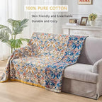 Boho Throw Blanket Farmhouse Decor Throw Blanket Bohemian Blanket for Bed 100% Cotton Muslin Woven Couch Blanket All Seasons Quilt Bedroom (White, 80"x90")