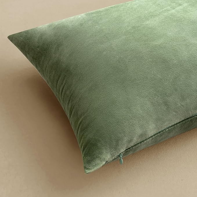 MIULEE Velvet Throw Pillow Covers 18x18 Inch, Pack of 2 - Sage Green, Soft Solid Decorative Pillow Covers Square Cushion Cases Farmhouse Modern Home Decor for Spring Couch Sofa Bedroom Living Room