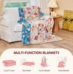 Boho Throw Blanket - 100% Cotton Soft Breathable Spring Throw Blankets, 60"x80" 4-Layer Lightweight Muslin Cotton Quilt, Floral Printed Bohemian Decor Throw Blankets for All Season