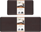 HappyTrends 2 PCS Kitchen Mat Cushioned Anti-Fatigue Floor Mat, Heavy Duty Ergonomic Comfort Foam Standing Mat, Waterproof Non-Slip Kitchen Rugs for Home, Office(17.3"x28"+17.3"x47",Chocolate)