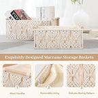 ANMINY 3PCS Macrame Storage Baskets for Organizing Boho Decor Baskets Storage Bins with Wood Handles & Beads Handmade Decorative Storage Boxes with Removable Liner Toilet Tank Bathroom Self Basket