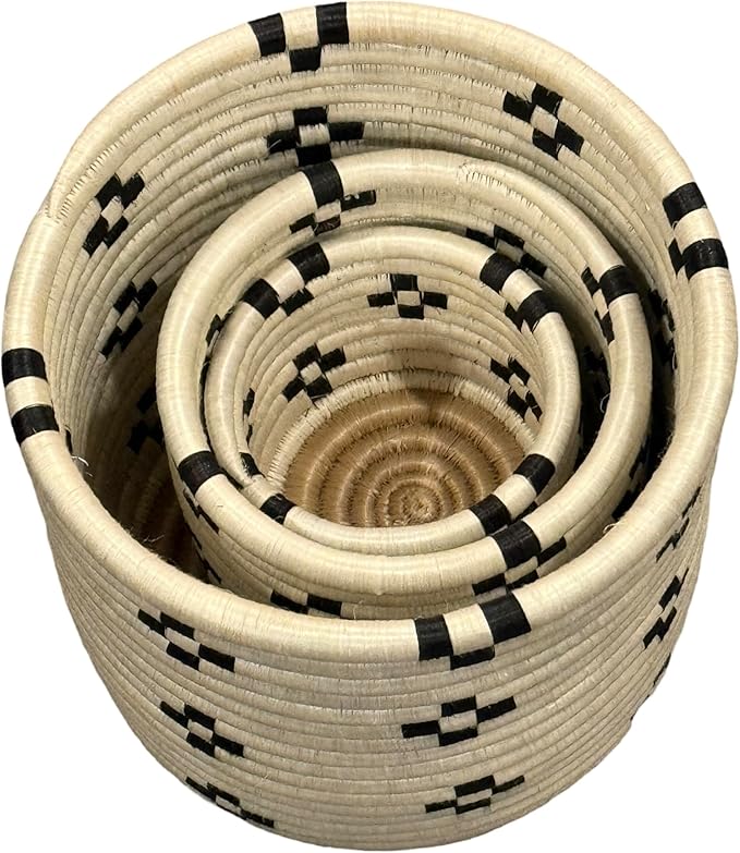 African Planter Baskets Sets of 3 Woven Sisal Baskets for Indoor Plant Pots Covers Home Decor Storage Organizer Gifts Zen Designs Arts and Crafts (Natural and Black)