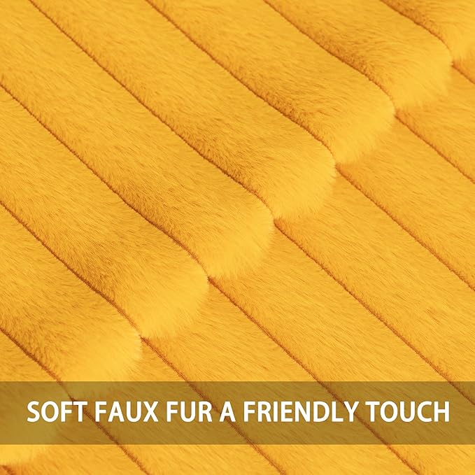Pack of 2 Faux Fur Christmas Throw Pillow Covers 12x20 Inch, Soft Plush Striped Neutral Couch Pillow Cover, with Velvet Back Modern Home Decor for Sofa Living Room Couch Bed Yellow