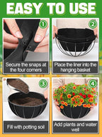 4pcs 16in Thick Felt Hanging Basket Liners - Heavy-Duty 400GSM Non-Woven Fabric Round Planter Liner for Garden Wall Flower Hanging Baskets, Replacement for Coco Fiber Liner
