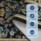 GarveeHome Kitchen Runner Rug 2x6 Runner Rug Non Slip Washable Runners for Hallways, Boho Vintage Rugs with Rubber Backing Soft Low-Pile Indoor Carpet for Entryway Bedroom Blue Black