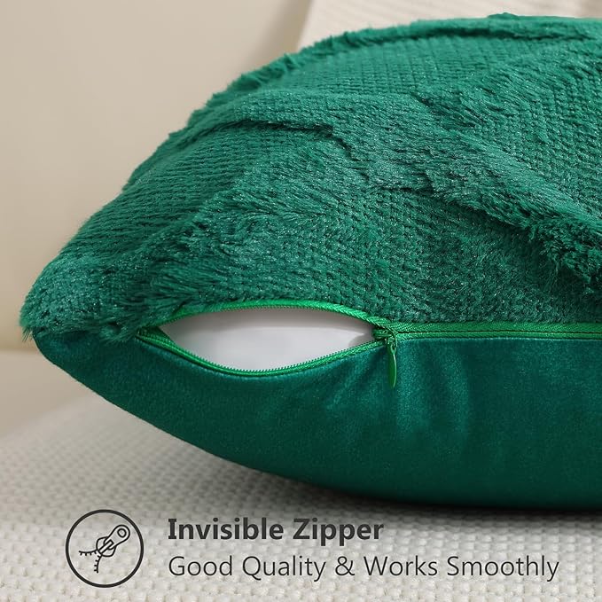 decorUhome Spring Throw Pillow Covers 16x16 Inch Set of 2, Soft Plush Faux Fur Wool Green Accent Couch Pillow Covers for Modern Farmhouse Bed Sofa Living Room