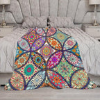 Boho Floral Throw Blanket Bohemian Colorful Mandala Flowers Print Theme Blanket for Sofa Bed Couch Chair Or Dorm 60"x80"