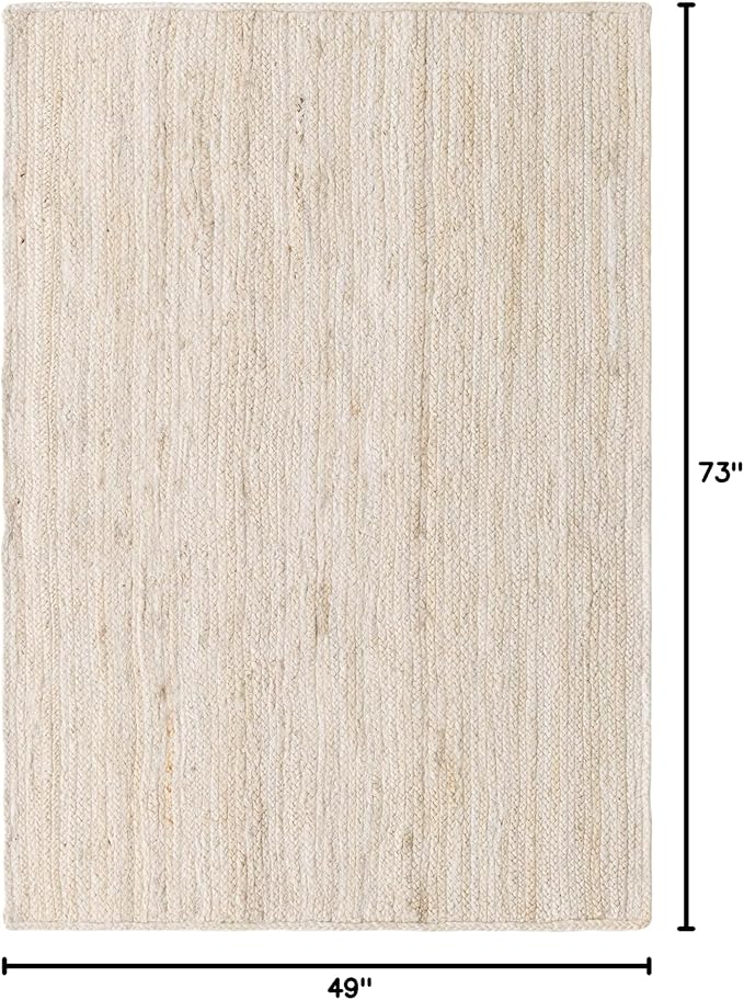 Unique Loom Braided Jute Collection Area Rug - Dhaka (4' 1" x 6' 1" Rectangle, White)