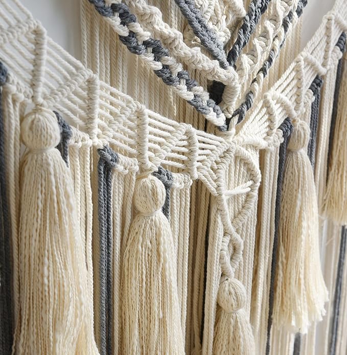 Jakalin Macrame Wall Hanging Grey Small Macrame Wall Decor Panels Handmade Wall Art Home Living Room Bedroom Decor,31" Wx 39" L