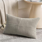 Fancy Homi 2 Packs Neutral Grey Lumbar Decorative Throw Pillow Covers 14x22 Inch for Living Room Couch Bed Sofa, Farmhouse Home Decor, Soft Striped Corduroy Rectangle Accent Cushion Case 35x55 cm