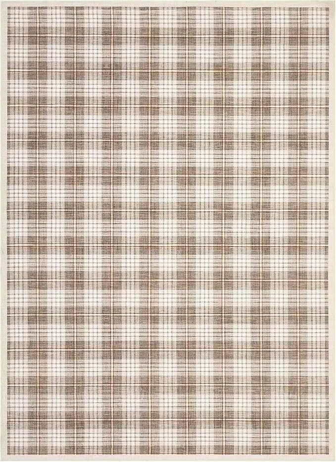 GarveeHome Checkered Rugs 2x3, Machine Washable Entryway Rug with Non Slip Backing, Stain Resistant Low-Pile Doormat for Indoor Outdoor Hallways Kitchen Bathroom Bedroom Beige
