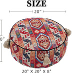 Boho Unstuffed Pouf Cover Ottoman Footrest Indian Mexcian Foot Stool Floor Bean Bag Floor Chair Storage for Living Room Bedroom Decor (Boho Red, Round)