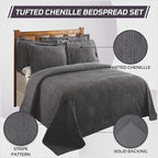 Better Trends Chenille Bedspreads Full/Double Size, Gray 100% Cotton Chenille Stripe Design Tufted Bedding Coverlet Soft Lightweight, 96"x110" with 2 Sham, 3 Pieces Set Jullian Collection