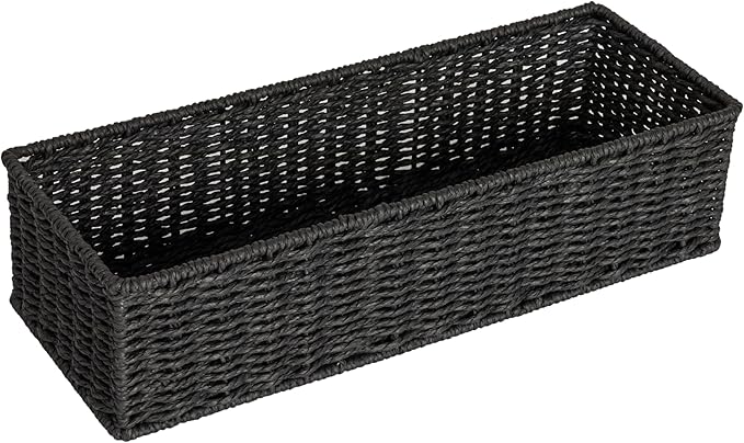 Household Essentials Handwoven Paper Rope Rectangular Storage Basket, Black