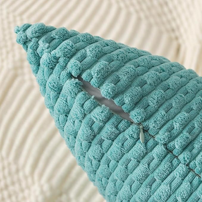 Kevin Textile 20x54 Inch Long Body Lumbar 1 Pack Boho Decorative Throw Pillow Cover Soft Striped Corduroy Rectangle Cushion Case Farmhouse Accent for Living Room Couch Sofa Bed, Aqua Green