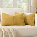MIULEE Golden Mustard Decorative Lumbar Throw Pillow Covers 12x20 Inch for Couch Bed Sofa Pack of 2 Boho Farmhouse Throw Pillows Soft Cross Corduroy Patchwork Textured Cushion Cases