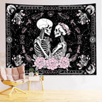 KJHL Black and Pink Gothic Witchy Skull Tapestry 44ʺ x 60ʺ Floral Constellation Skeleton Aesthetic Tapestries Wall Hanging for Bedroom Dorm