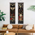 ARTCREATOR Pack of 2 Witchy Gothic Wall Bedroom Decor Moth Moon Tapestry Skull Mushroom Vertical Tapestries Retro Floral Flowers Tapestries for Bedroom Aesthetic Art Room (12.8 x 51.2 inches)
