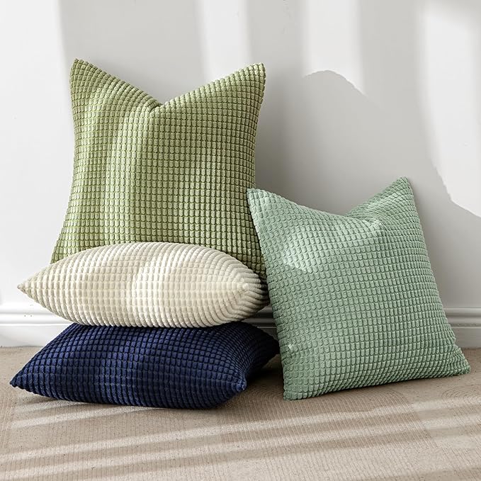 MIULEE Modern Farmhouse Decorative Spring Pillow Covers 18x18 Inch Set of 4 Natural Rustic Throw Pillows Neutral Warm Soft Corduroy Couch Pillowcases Home Decor for Sofa Living Room Bed Muted Teal
