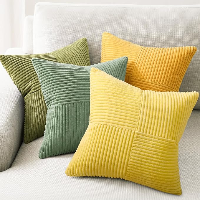 Topfinel Decorative Yellow Green Throw Pillow Covers 16×16,Boho Pillow Covers Set of 4 Soft and Cozy Velvet Double-Sided Designs,Mix and Match for Couch Boho Farmhouse Fall Home Decor