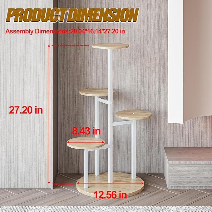 Plant Stand Indoor 5 Tier 8 Potted Multiple Flower Pot Holder for Patio Garden Balcony Living Room Corner (5 Tier White+Sonoma Oak)