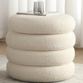 Boucle Ottoman with Storage, Small Round Footrest Stool for Living Room Bedroom, Upholstered Sherpa Vanity Seat with Removable Lid, Modern Comfy Foot Stool for Couch Entryway, Off White