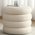 Boucle Ottoman with Storage, Small Round Footrest Stool for Living Room Bedroom, Upholstered Sherpa Vanity Seat with Removable Lid, Modern Comfy Foot Stool for Couch Entryway, Off White