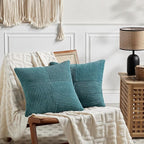 Fancy Homi 2 Packs Teal Decorative Throw Pillow Covers 22x22 Inch for Living Room Couch Bed Sofa, Rustic Farmhouse Boho Home Decor, Soft Corss Corduroy Patchwork Accent Square Cushion Case 55x55 cm