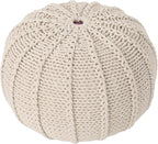 Round Pouf Ottoman, 18" Bordeaux Knitted Cotton Woven Round Pouf, Handmade Woven Bean Bag for Living Room, Floor Bag for Bedrooms, Home, Offices, Sofa Footrest (Beige)