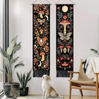 AOHMPT Pack of 2 Long Vertical Tapestry,Nature Landscape Tapestry with Serene Mountain River, Moon & Sun Motifs,Traditional Ink Painting Wall Art,Zen Aesthetic Wall Hanging for Living Room Bedroom Decor 13" W x 51" H"