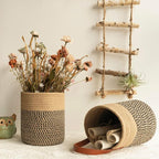 Goodpick 2pack Jute Rope Hanging Basket - 7.87" x 7" Small Woven Fern Wall Hanging Basket Flower Plants, Woven Storage, Black and Jute