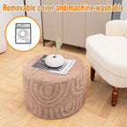 Round Plush Ottoman Pouf Stuffed– Fluffy Ottoman Foot Rest with Modern Foam Filler 20" x 14" Cozy Floor Pouf for Living Room & Bedroom