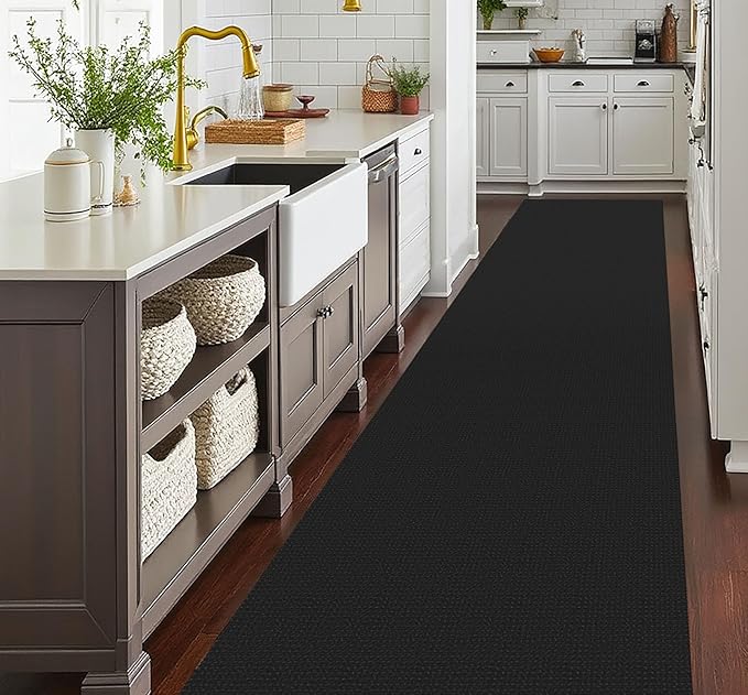 EARTHALL Runner Rug 3x20 Ft Washable Runners for Hallways Extra Long Woven Non Slip Entryway Runner Braided Kitchen Runner Indoor Outdoor Carpet Runners for Hotels, Officel, Stair, Black/Grey