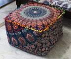 CRAFT KALA Indian Square Patchwork Traditional Pouf Cover Indian Living Room Poufs Cover Decorative Designer Ottoman Home Living Footstool Pom Ottoman Cover Decor 20X20X14 inches, Multi-Color Mirchi