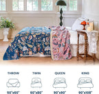 MSGKV Boho Throw Blanket for Bed 60"x80" 100% Cotton Twin Floral Blanket Spring Breathable Lightweigh Muslin Home Decorative Blankets for Couch