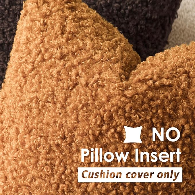 Foindtower 2 Pieces 22x22 Inch Orange, Faux Fur Throw Pillow Cover Accent Sherpa Furry Pillow Covers Fuzzy Soft Pillowcases Cozy Sheepskin Decorative Fleece Cushion Case for Bed Couch Living Room