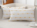 Set of 2 Boho Lumbar Throw Pillow Covers 12x20,Beige Yellow Neutral Couch Pillow Case with Tassel Fringe Decorative，Modern Accent Farmhouse Cushion Covers for Sofa Couch Bed Living Room