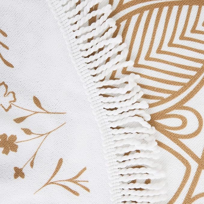 Oversized Round Gold Yellow Mandala Beach Towel Blanket, Microfiber Soft Sand Free Large Water Absorbent Beach Blanket for Women Circle Swim Pool Towel Meditation Table Rug with Tassels 60 inch