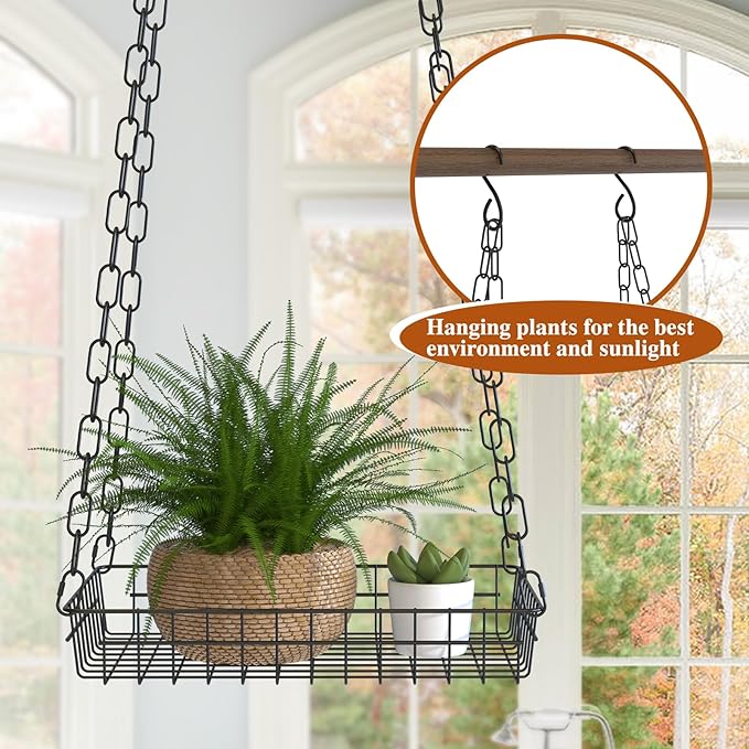 Plant Hanger Indoor 2 Pack, 17" Large Metal Hanging Planters, Indoor Plants Load 50LB Hanging Plant Shelf for Window Wall Ceiling Home Decor