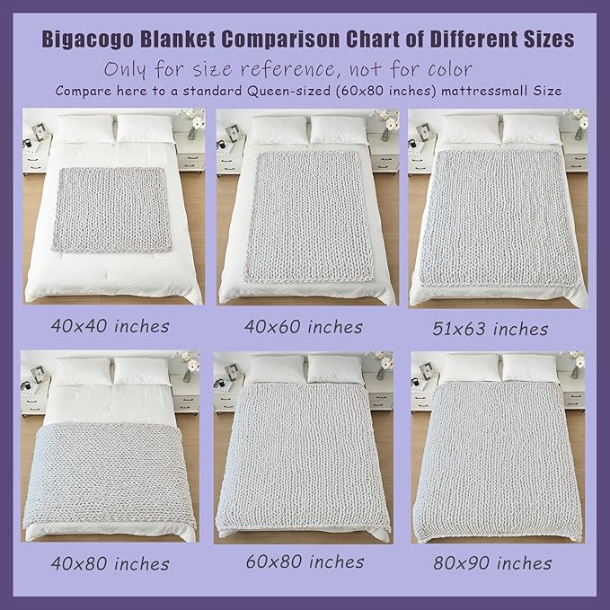 Bigacogo Chunky Knit Throw Blanket for Couch, 40x80 inches, 100% Hand Knitted with Thick Jumbo Chenille Yarn, Cozy Soft Large Rope Knot Cable Crochet Blankets for Sofa Bed Living Room, White
