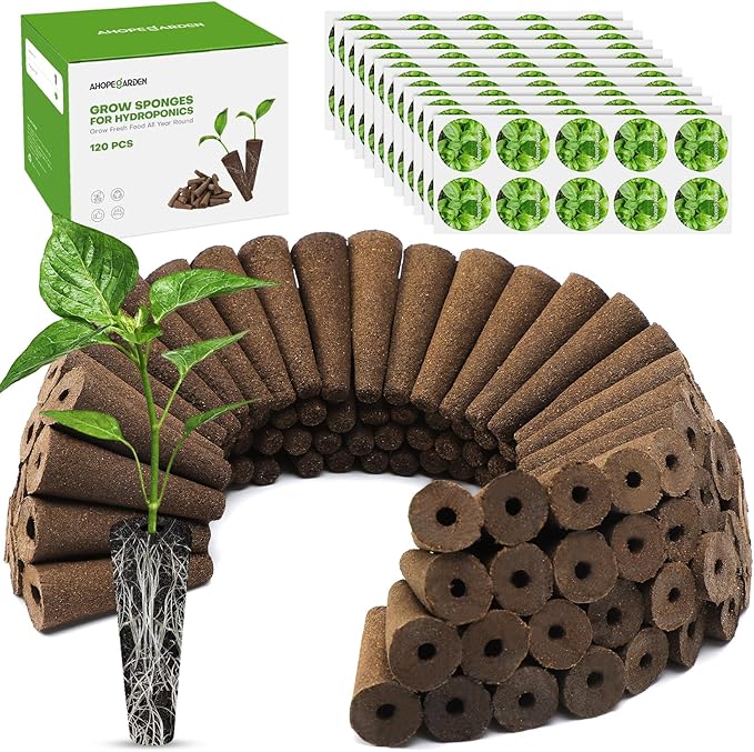 Ahopegarden 240 Pcs Seed Pod Kit for Aerogarden, Highly Breathable Hydroponics Replacement Pods Compatible with Most Indoor Hydroponic Systems,120 Grow Sponges & 120 Pod Labels