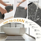 MIULEE Set of 2 Waffle Bathroom Rugs, Boho Bath Rugs Non Slip Washable, Super Absorbent Bath Mats, Ultra Soft Rubber Backed Shower Mats for Bathroom Floor, Tub and Shower, Black & Cream, 17x24 Inch